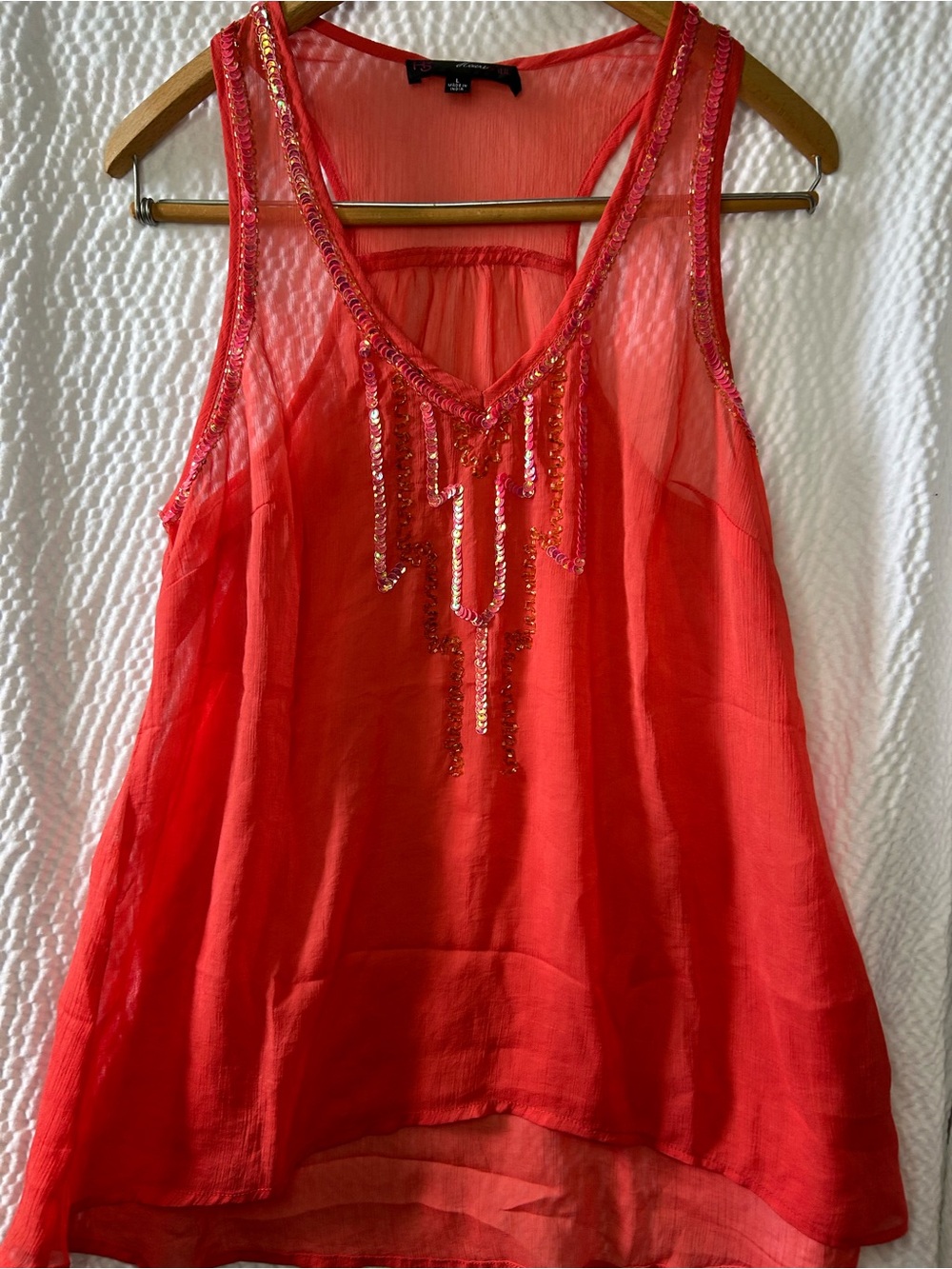 HeartSoul Coral V-Neck Sheer Blouse